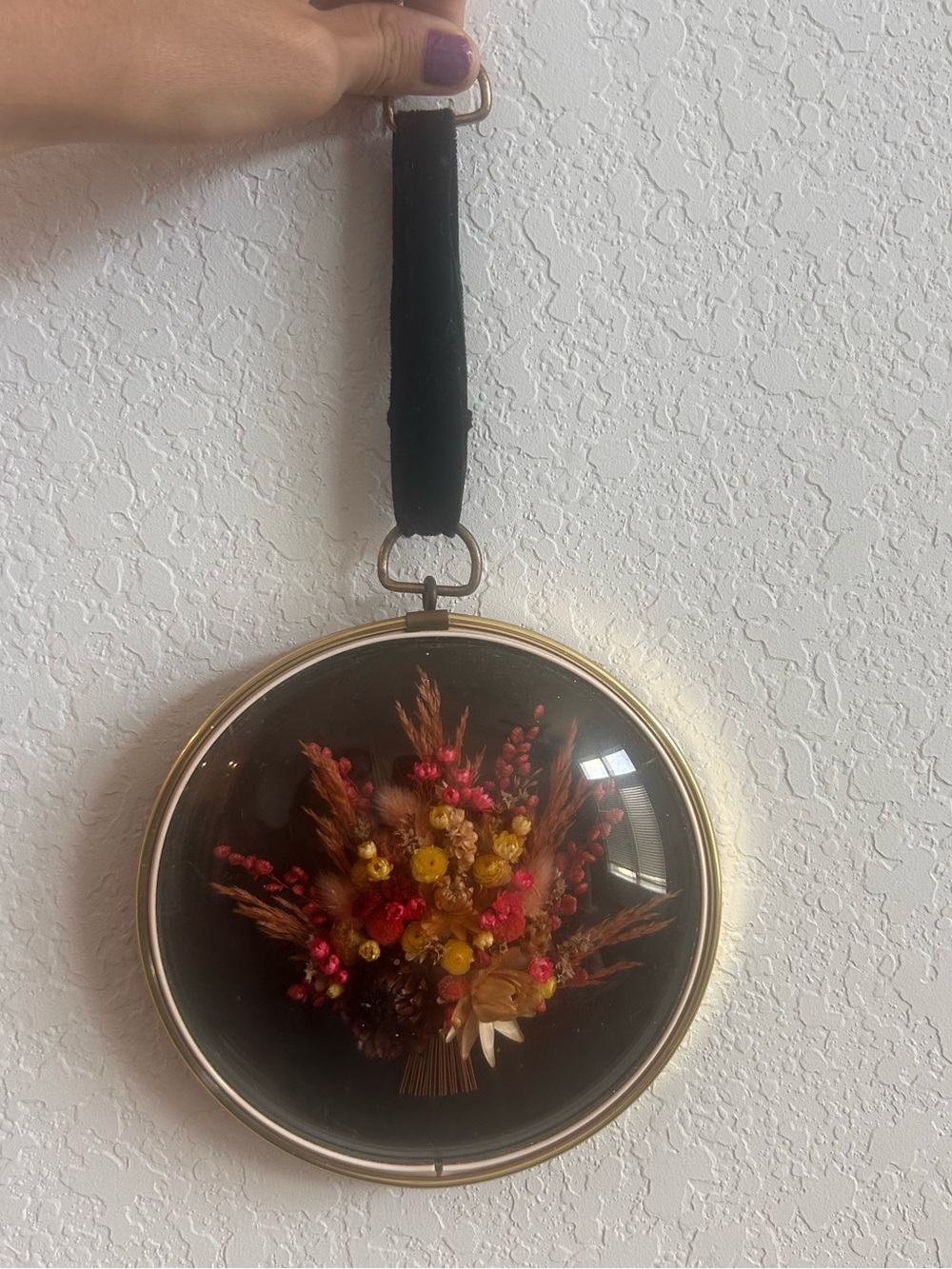 Vintage Dried Flowers in Hanging Bubble
Glass Frame